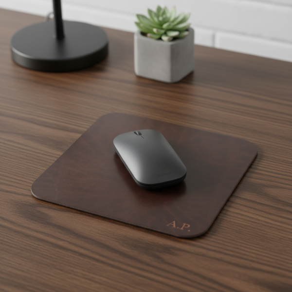 Personalisiertes Mousepad aus echtem Leder – mit Gravur von Namen, Initialen oder Logo