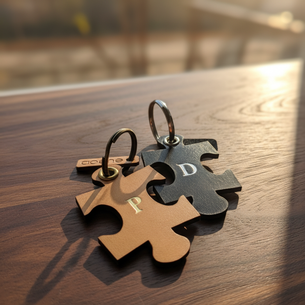 Puzzle Schlüsselanhänger Set aus Leder personalisierbar